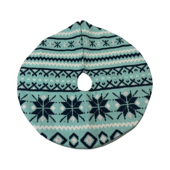 Norwegian Snowflake Knit Christmas Tabletop Tree Skirt Turquoise Teal Blue 18" - Picture 1 of 10